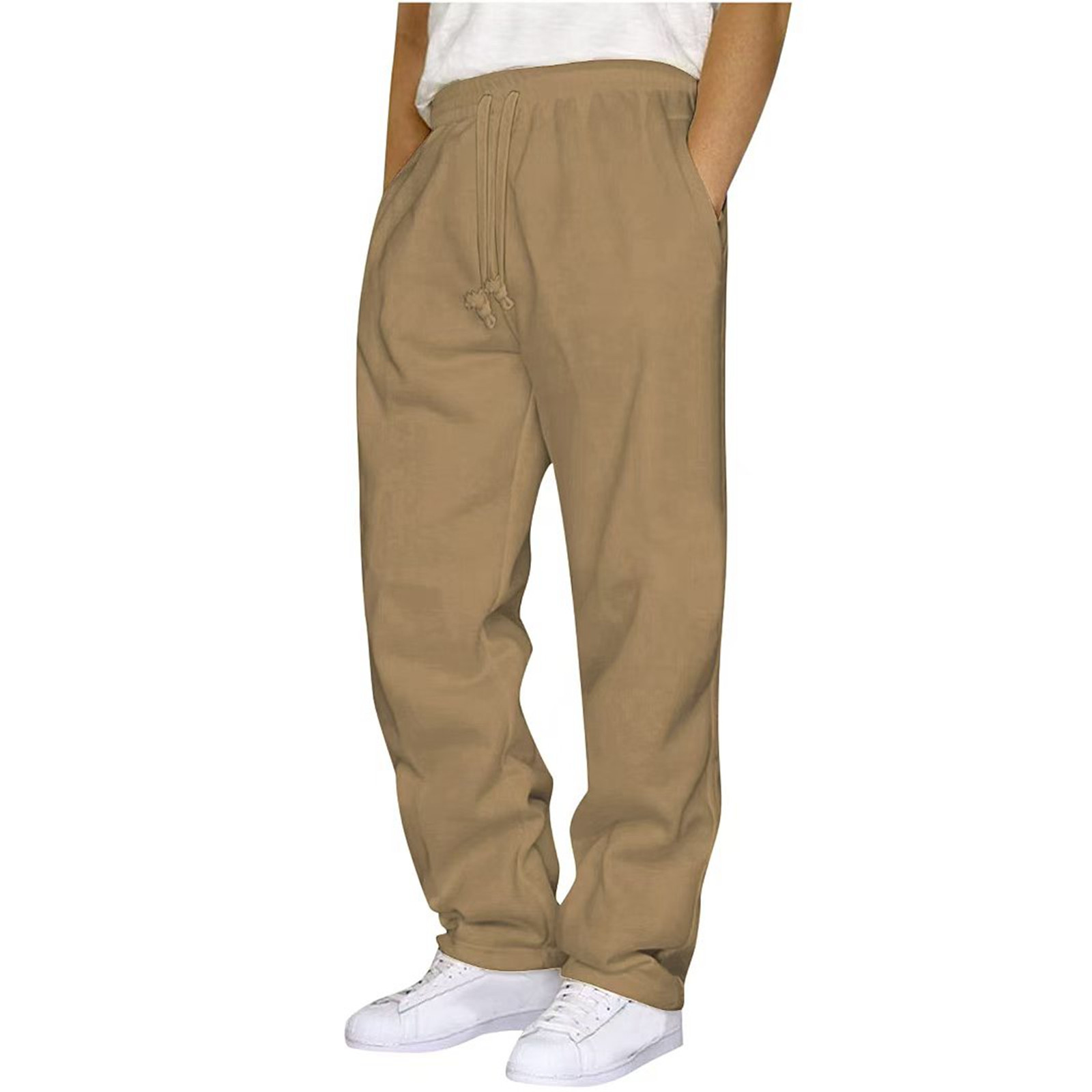 thumbnail image 2 of Pantalones deportivos casuales de hip hop para hombre - Pantalones de entrenamiento de color liso con cordones y bolsillos - Material tejido - Tallas S-XXXL, 2 of 5